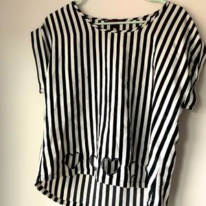 Black and White Striped Blouse with Cutout